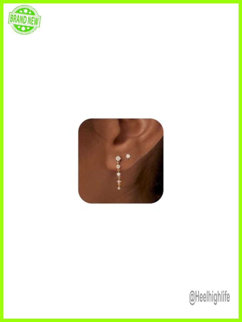 Gold Plated CZ Dangle Earrings 2 Pair Stack Set Hypoallergenic